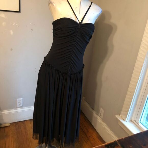 Vera Wang Collection Ruched full‎ sweep Drop Waist slip black dress 0 - Picture 2 of 11